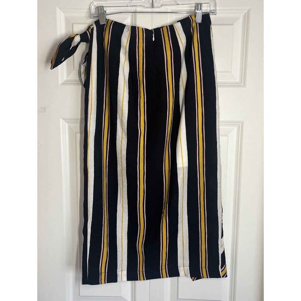 Banana Republic Womens Size 4 Striped Navy White Gold Faux-Wrap Tie Midi Skirt - Picture 3 of 11